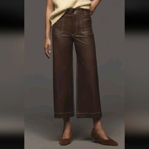 Maeve The Colette Faux Leather Wide Leg Cropped Pants Brown Size 29 elevated